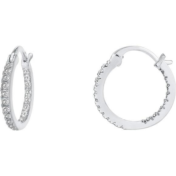 Gold hoop earrings 14k plated sterling silver cubic zirconia lightweight set - Picture 1 of 7